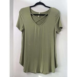 Lime n Chili Olive Green Criss Cross V Neck Tunic Top Women's‎ Size M Y2K